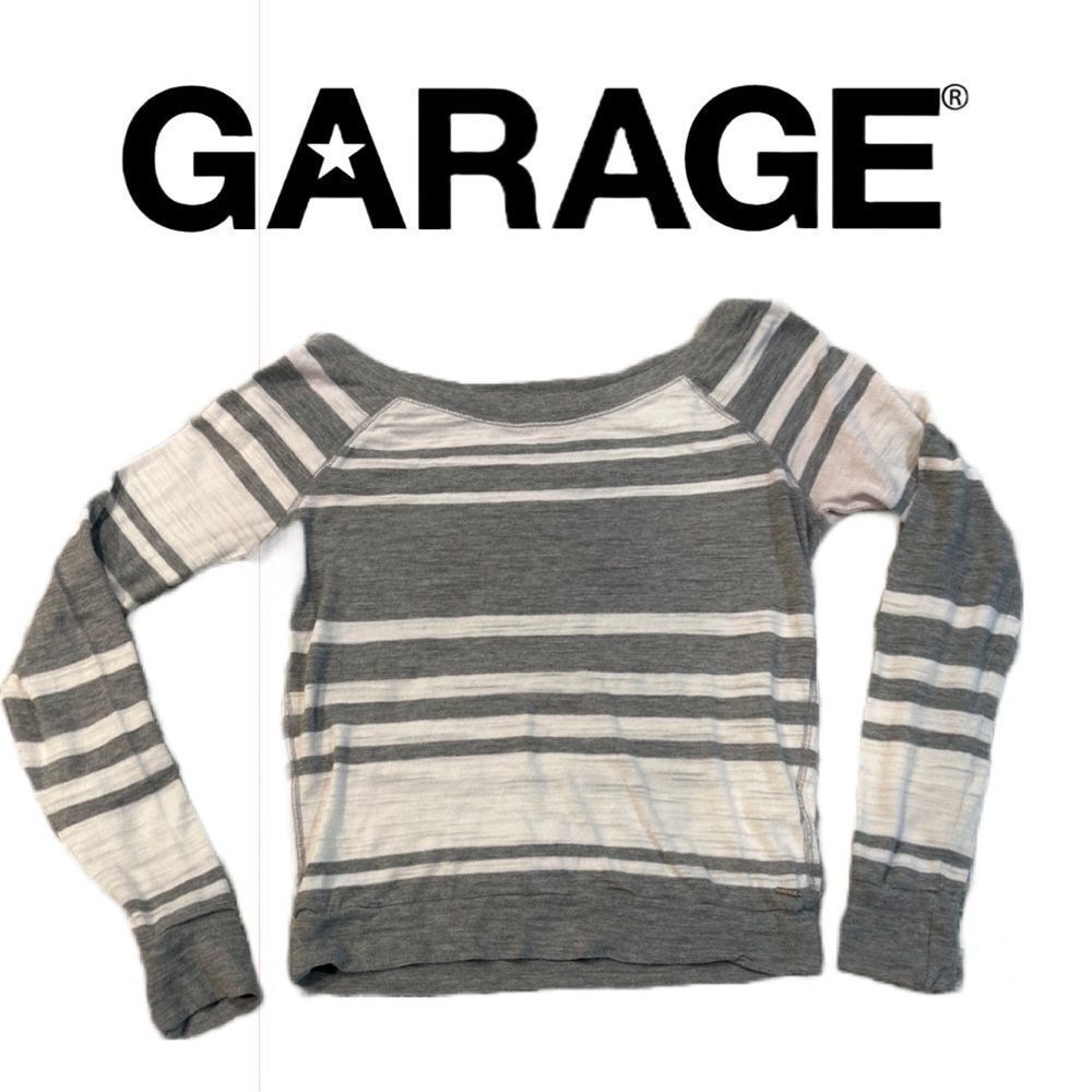 Garage‎ Women’s Gray and White Striped Long Sleeve Shirt - Size S